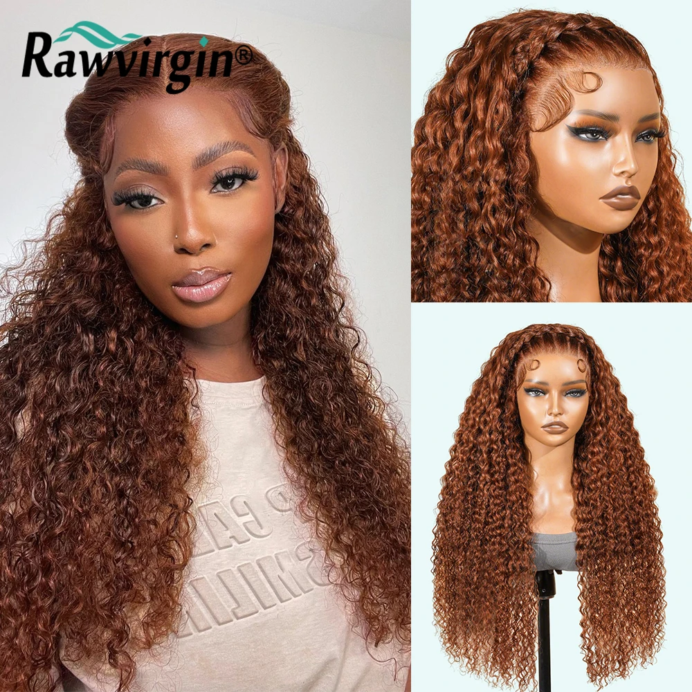 13x4 Lace Front Human Hair Wigs For Women Pre Plucked Orange Brown Colored Bouncy Curly Wig Human Hair 250% 4x4 Lace Closure Wig