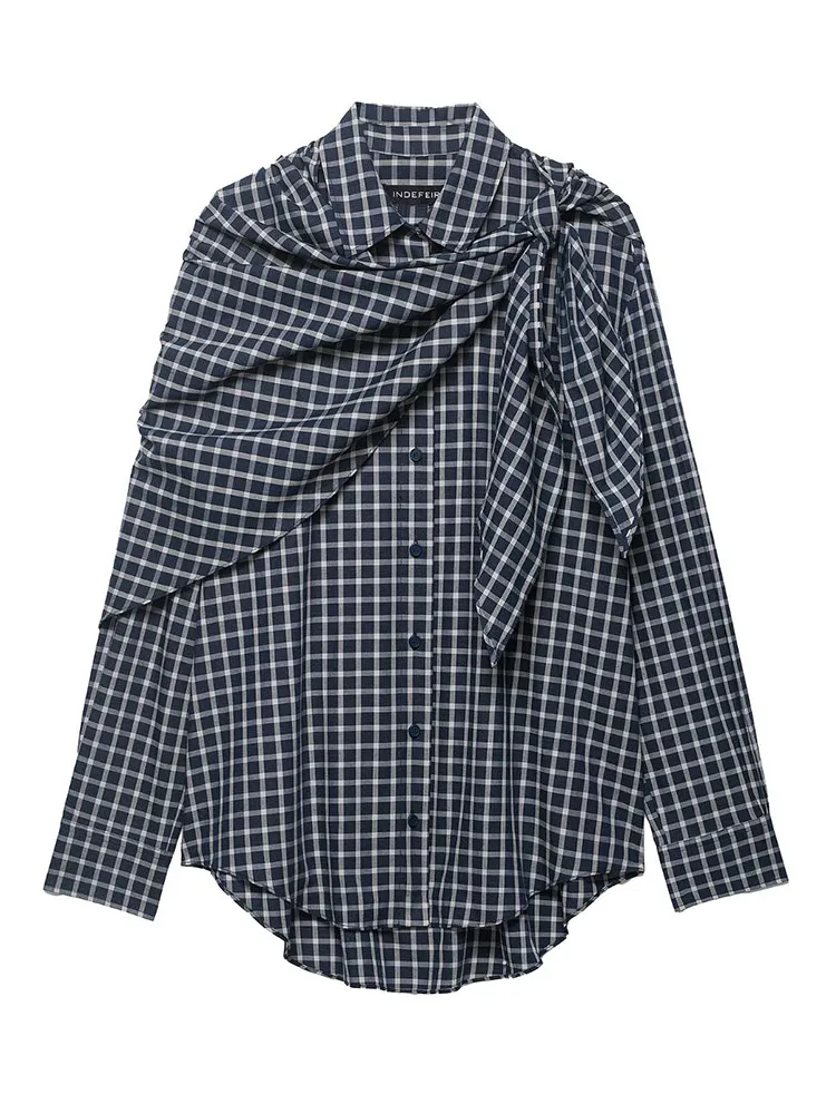 

HH Women New Fashion Versatile Plaid Scarf Lapel Long Sleeve Shirt Female Chic High Street Casual Single Breasted Blouse Mujer