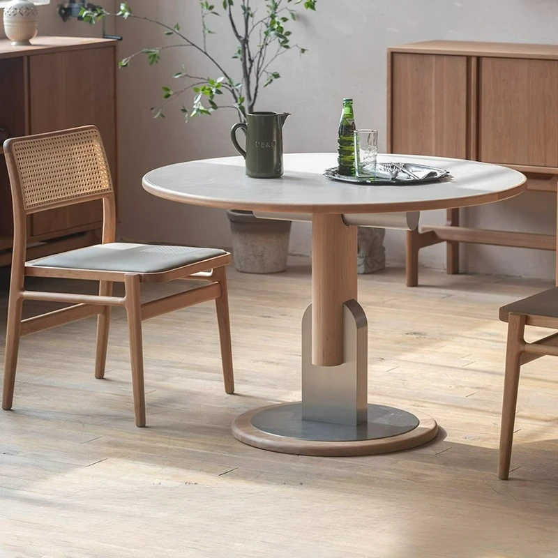 

LTT solid wood rock slab round dining table household simple wabi sabi small apartment cookie table