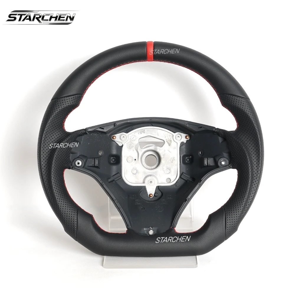 M Sport Red Line Full Leather Steering Wheel for Bmw E90 E92 E93 M3 328i SSG W/ Large Paddle Holes No Heating