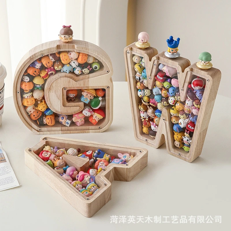 Wooden 26 Letter Alphabet Money Box Clear Acrylic Lid Learning Piggy Bank Toy Storage For Kids Table Decor Nursery Birthday Gift