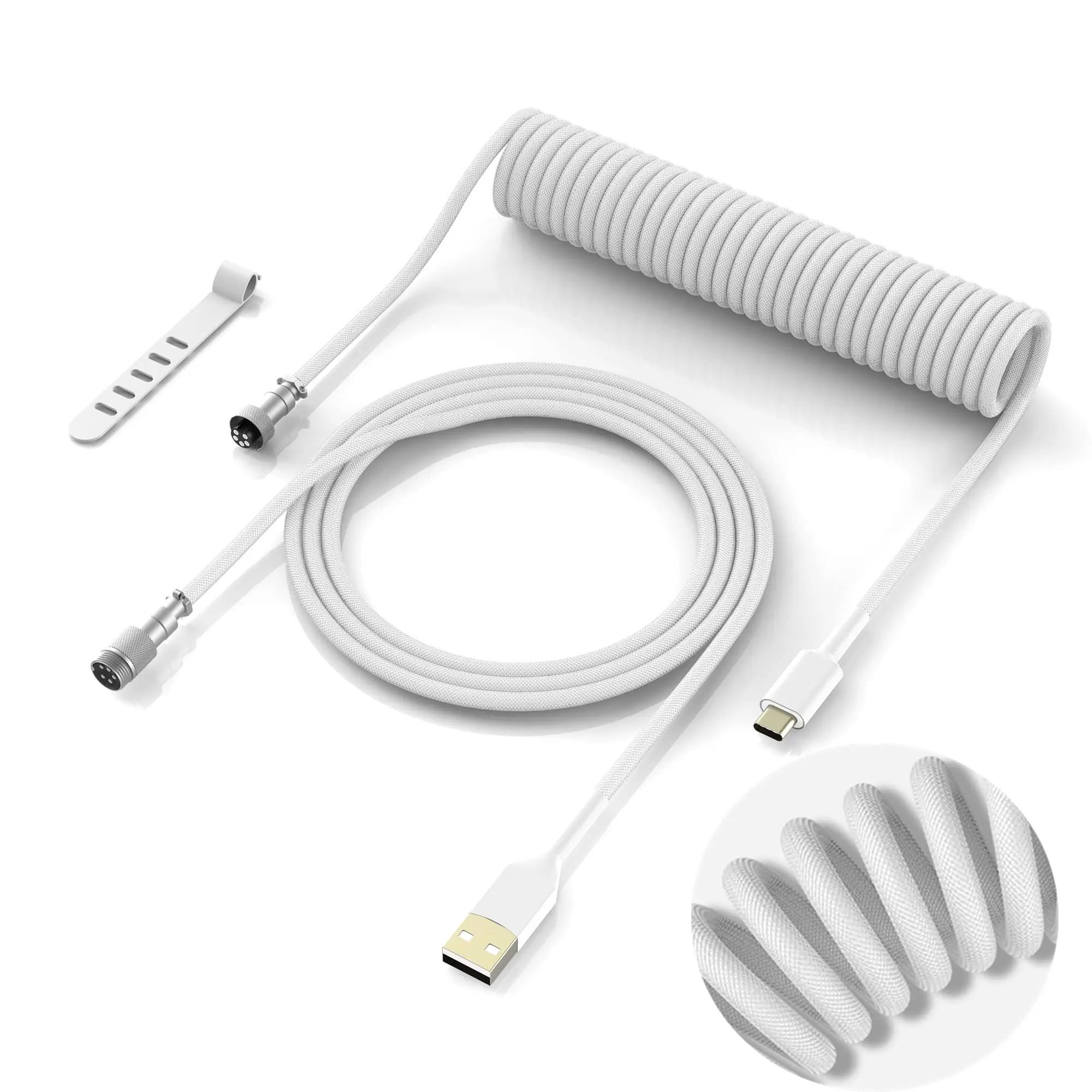 

Белый USB-кабель типа C, механическая клавиатура, спиральный кабель, провод, механическая клавиатура, авиатор, настольный компьютер, авиационный разъем