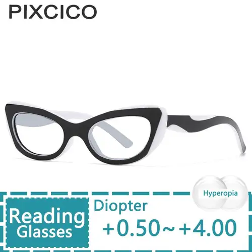 Imagen 2 del producto R55862 Gafas de lectura tipo ojo de gato pequeñas, gafas retro para presbicia, gafas para hipermetropía con bloqueo de luz azul + 1,0..+4,0