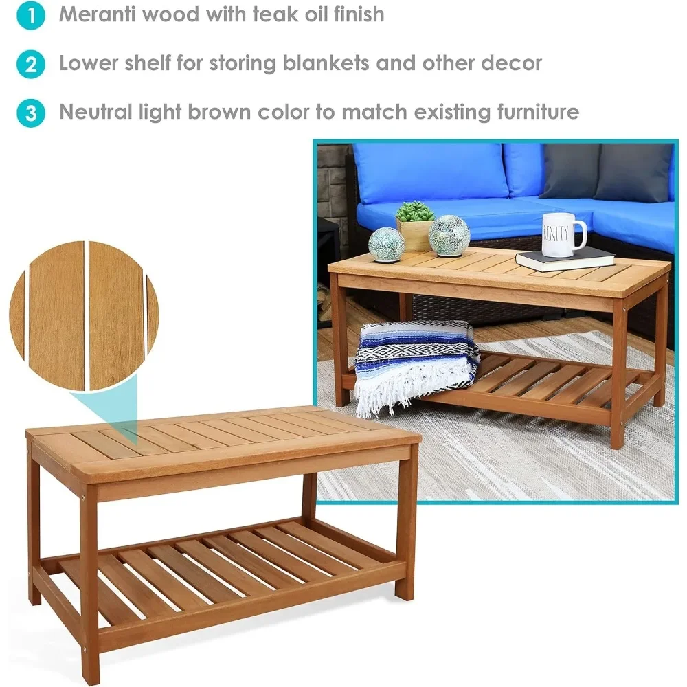 Meranti Wood Outdoor Patio Coffee Table - Teak Oil Finish - 35-Inch,Easy to Assemble, Versatile outdoor Furniture Tables