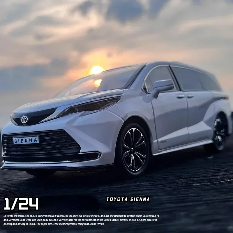 1:24 Toyota Sienna MPV modelo de coche de juguete fundido a presión miniatura tirar hacia atrás puertas con sonido y luz colección que se puede abrir regalo para niños