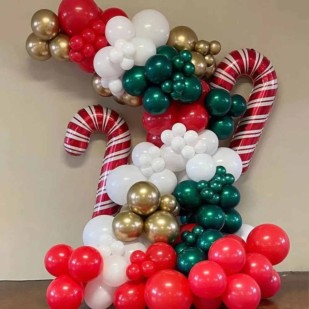 139pcs Christmas Cane Red Green Gold Balloon Garland Arch Kit Xmas Event Home Party Backdrops Ballons Festival Party Decoras