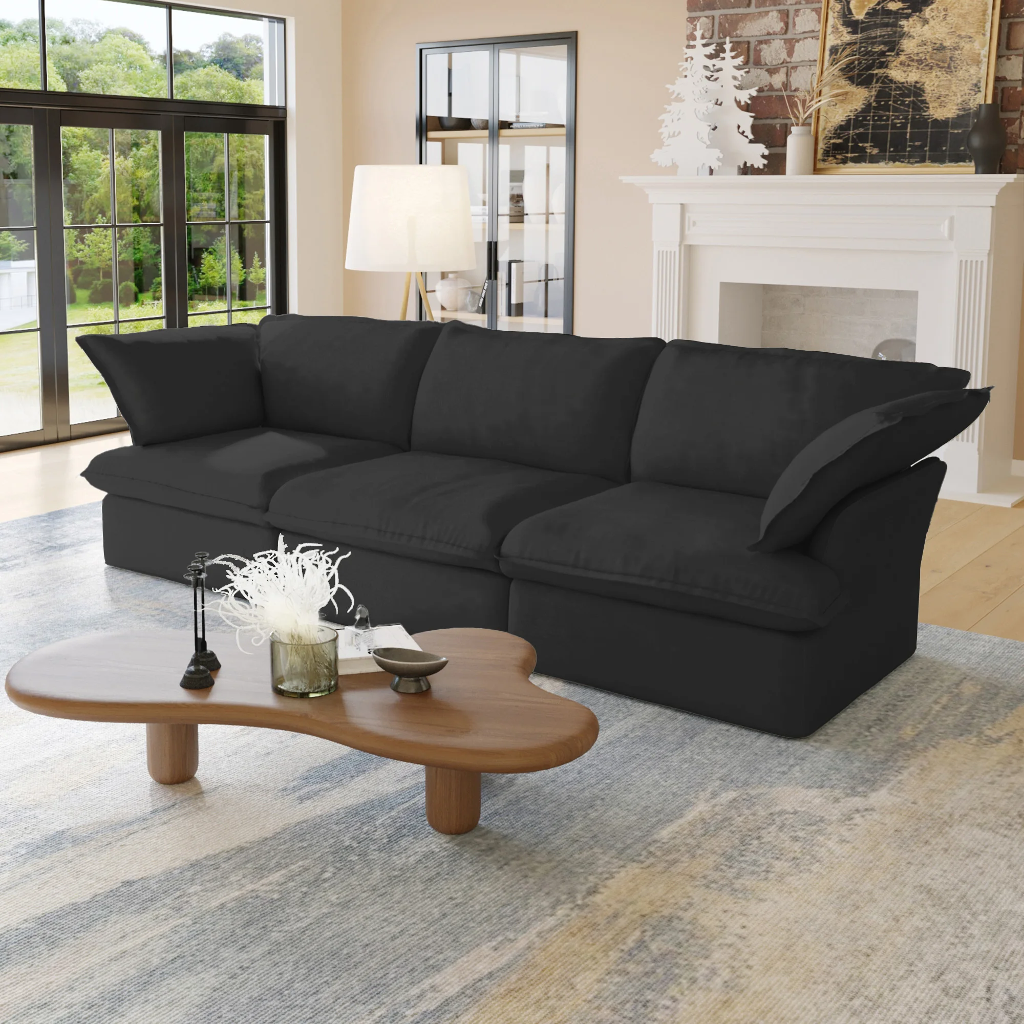 in Stock China Foshan Factory Modern Soft Fabric Black 3 4 5 6 7 Seater Family Modular Sectional Couch Sofa Set