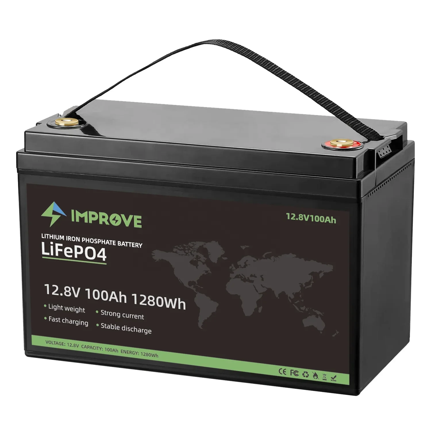 Deep cycle LifePO4 12V12.8V25.6V 100AH200AH lithium iron battery pack for AGV forklift RV low speedy car