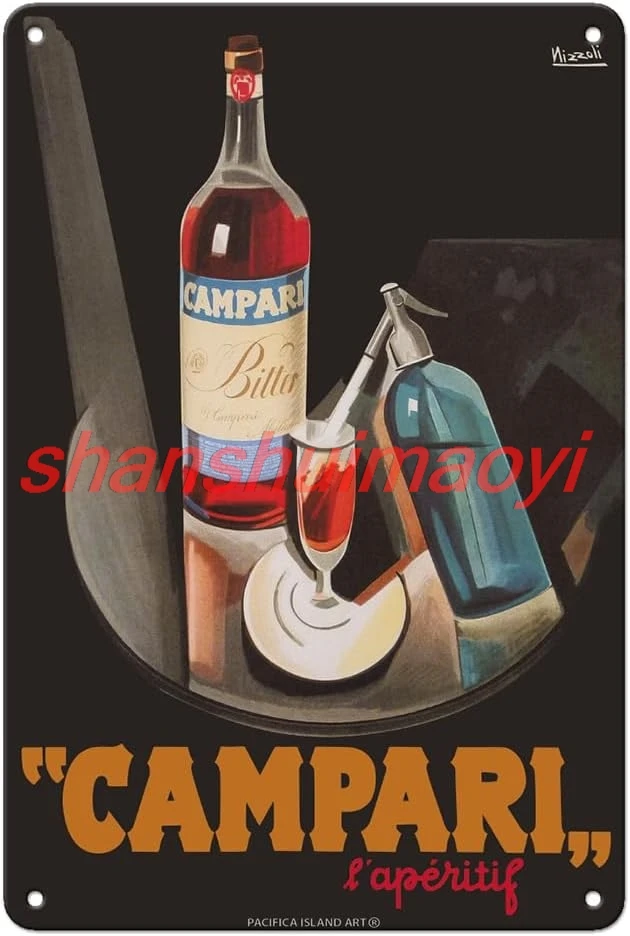 Pacifica Island Art Cordial Campari - French Liquor - Vintage Advertising Poster by Marcello Nizolli c.1926-8 x 12 inch Vin SHAN