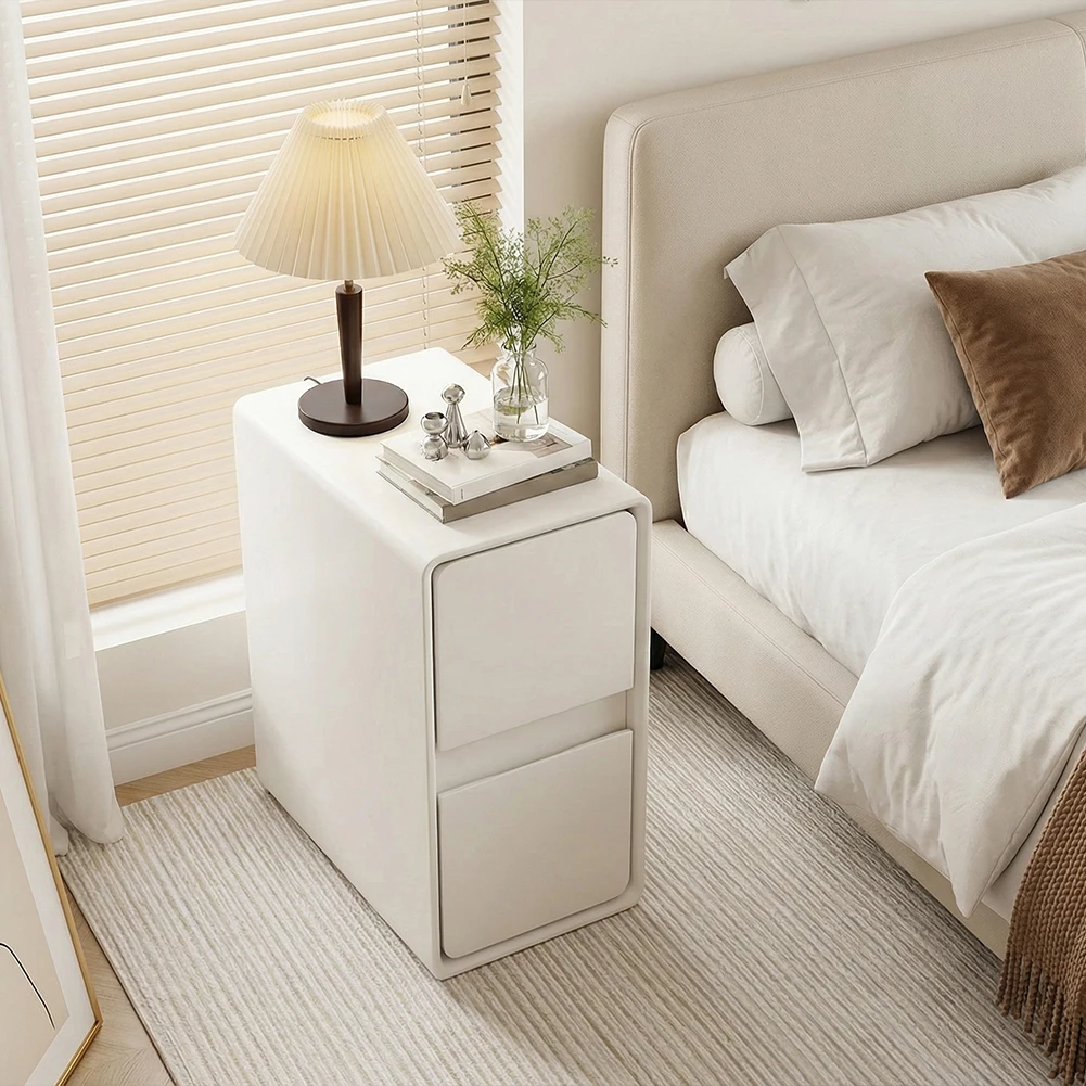 

Прикроватная тумбочка из массива дерева с узким дизайном и выдвижными ящиками, с кожаной поверхностью, для гостиной, для небольших помещений, для дивана