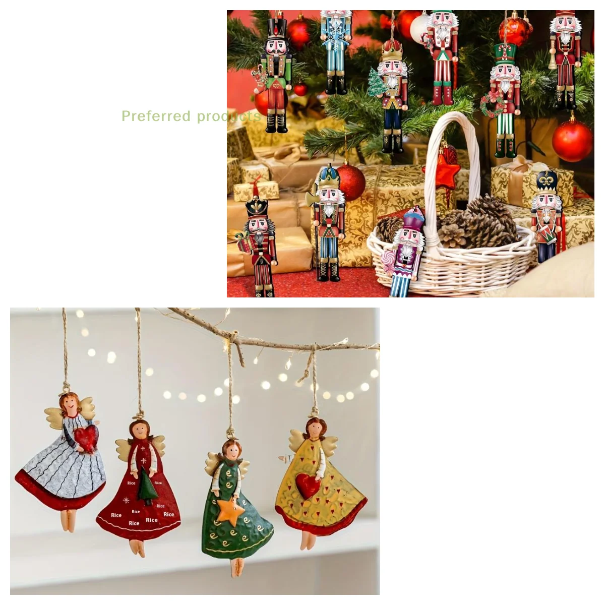 4/12-teiliges dekoratives Set aus Nussknacker-Holz – Weihnachtsgeschenk, Party-Dekoration und Heimdekoration, Vintage-Engel, Hängedekoration, Fantasie