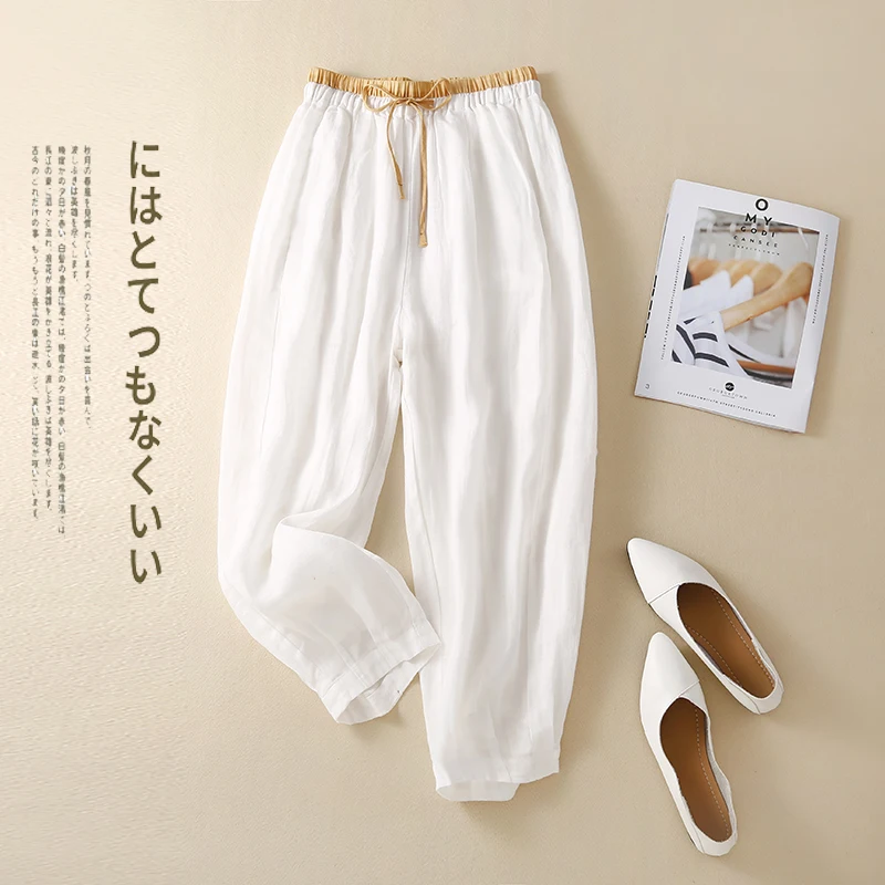 Women's Loose Casual Hemp Lantern Pants High Waist Nine Points Commute Sle Korean Version Cotton Linen Drapey Harem Trousers