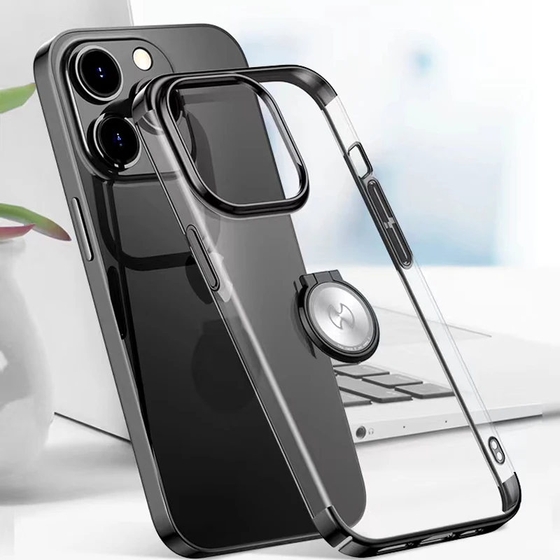 For iPhone 14 Pro Max Case Xundd Luxury Magnetic Case Transparent PC Back Cover With Metal Ring Holder Kickstand Case