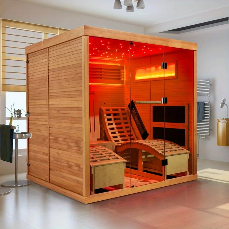 EROMMY Lujosa sauna infrarroja para 2 personas con cómoda silla de sauna, sala de spa independiente para uso doméstico