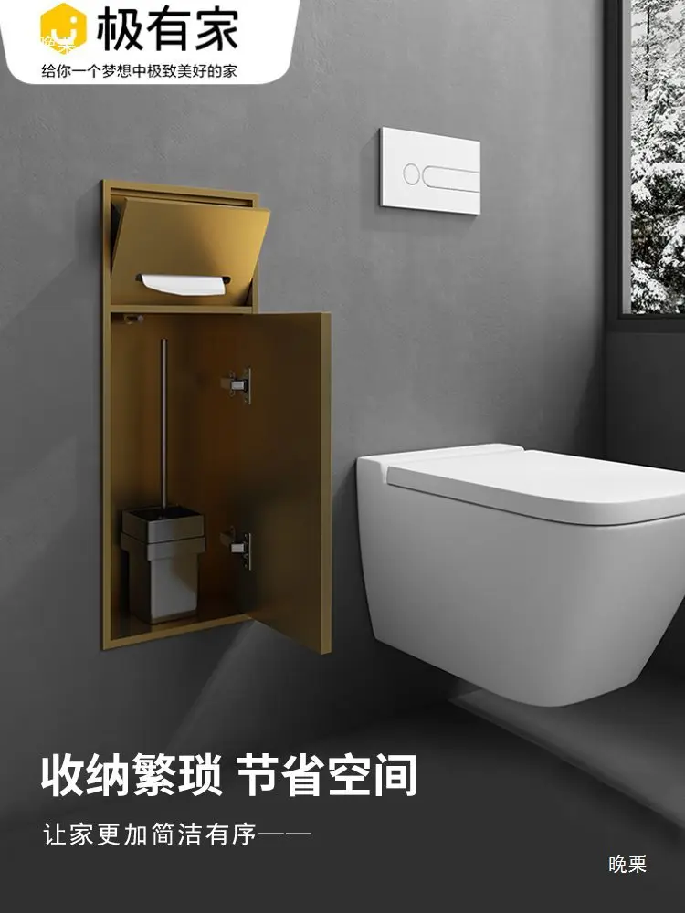 

Toilet Trash Can Niche Stainless Steel Recessed Shelf Toilet with Door Toilet Brush Bathroom Tissue Rack Cabinet
