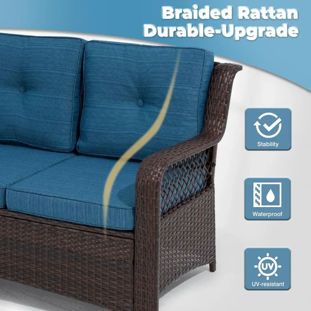 6 Pieces Wicker Patio Furniture Set Conversations Sets, 2 Outdoor 360° Swivel Rocking Chairs, Poolside, Backyard (Grey)