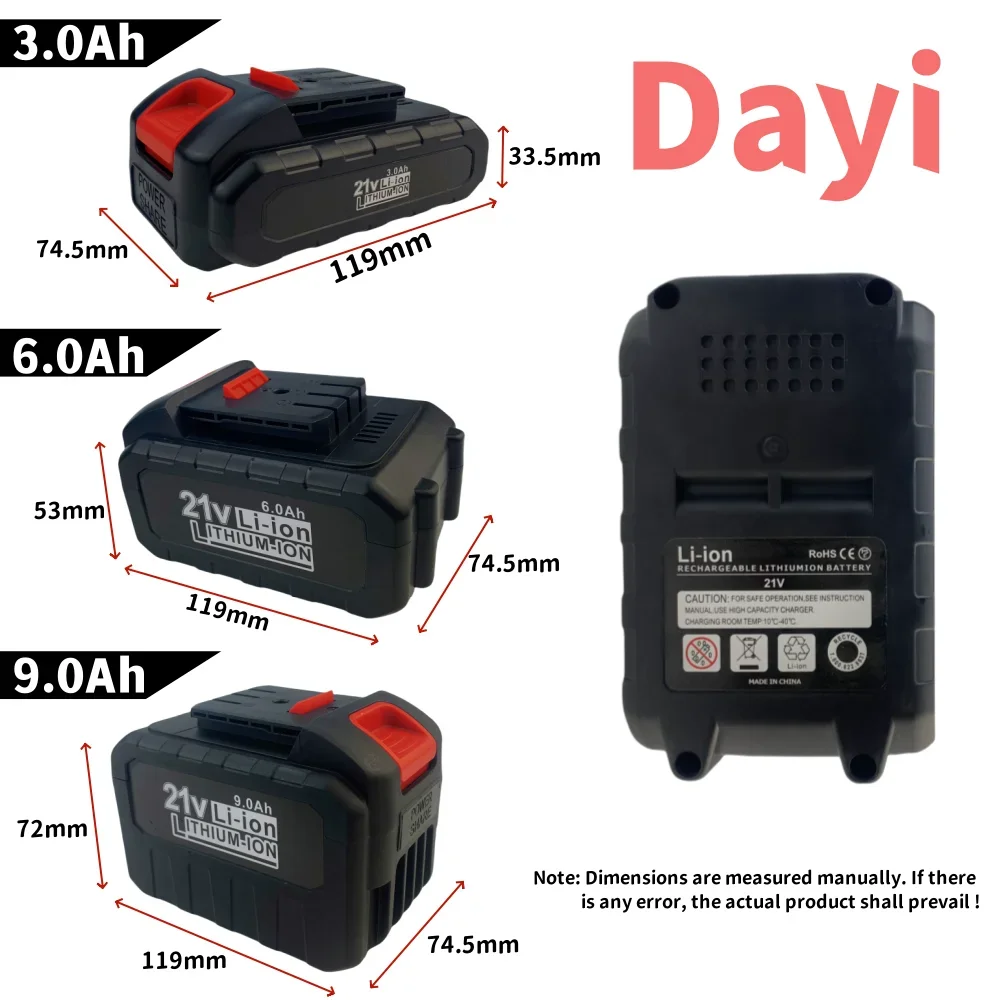 New 21V Power Tool Rechargeable Lithium Battery Compatible For Dayi Cordless Electric Wrench Car Impact Wrench 3.0/6.0/9.0Ah
