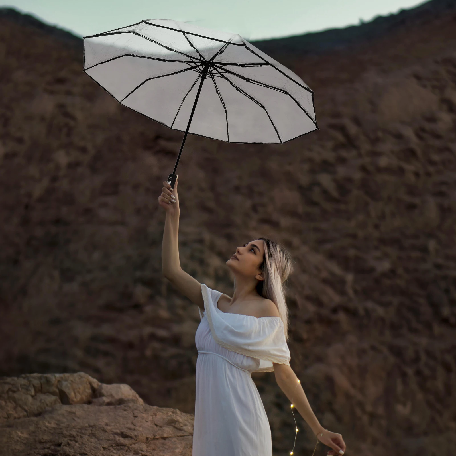 

Fully Automatic 10 bone Transparent Umbrella Black Clear Open Close Metal Portable Lightweight Travel Pocket Water Resistant