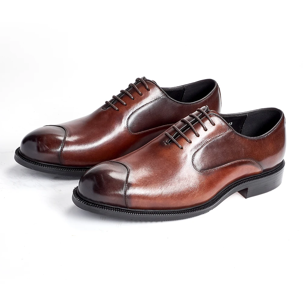 Men's Genuine Leather Oxford Shoes Paneled Design Polished Finish Formal Business Wedding Durable Sole Free Shoe Horn