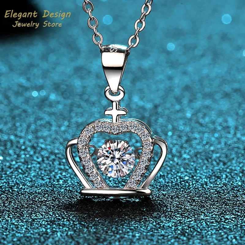 Fashion Micro Diamond Crown Pendant Luxury 0.5ct Moissanite Platinum PT950 Necklace Birthday Wedding Charm Fine Jewelry Gift