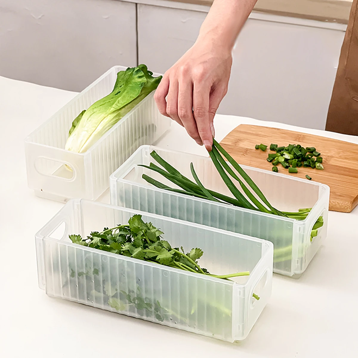 Plastic Scallion Storage Box Foldable Refrigerator Fresh-keeping Box Fresh-keeping Box Food Storage Container Kitchen Organizer