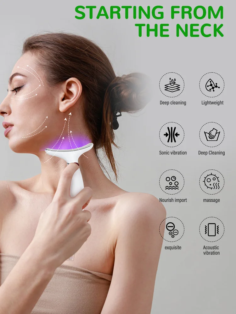 جهاز تجميل الوجه والرقبة مكركرنت 7 ألوان مدلك الوجه تكنولوجيا الاهتزاز يرفع مناطق الرقبة والكتف للوجه