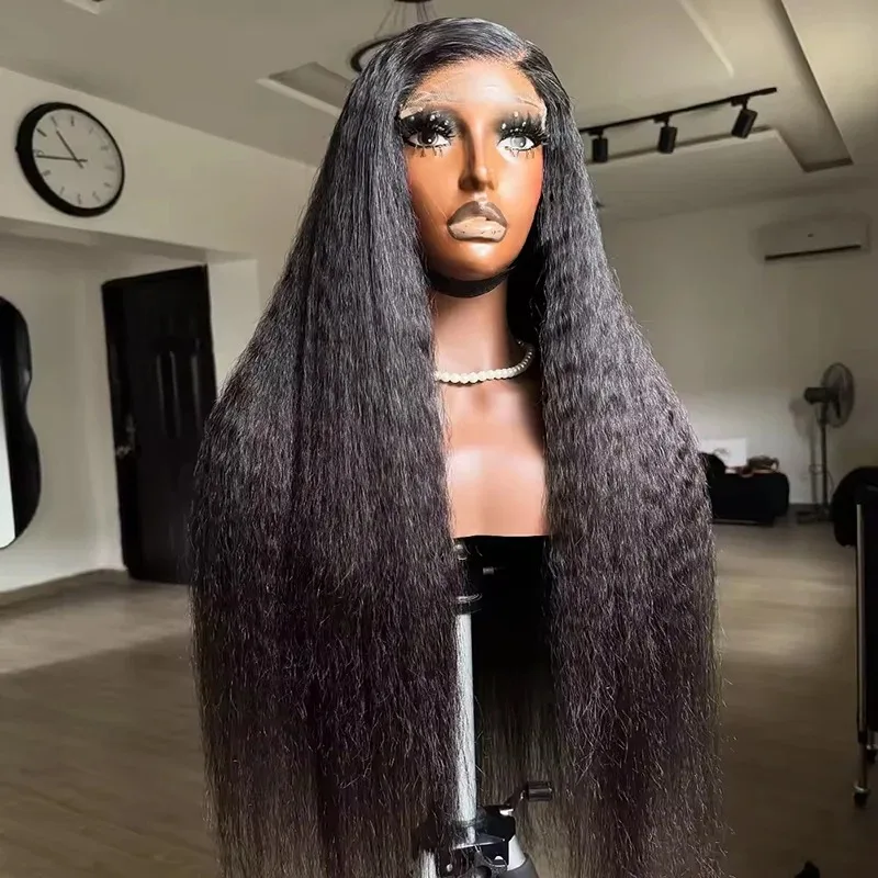 

34Inch Kinky Straight Wig 13x4 Lace Front Wigs Human Hair Yaki Straight Human Hair Wig 200% Density Lace Front Wigs