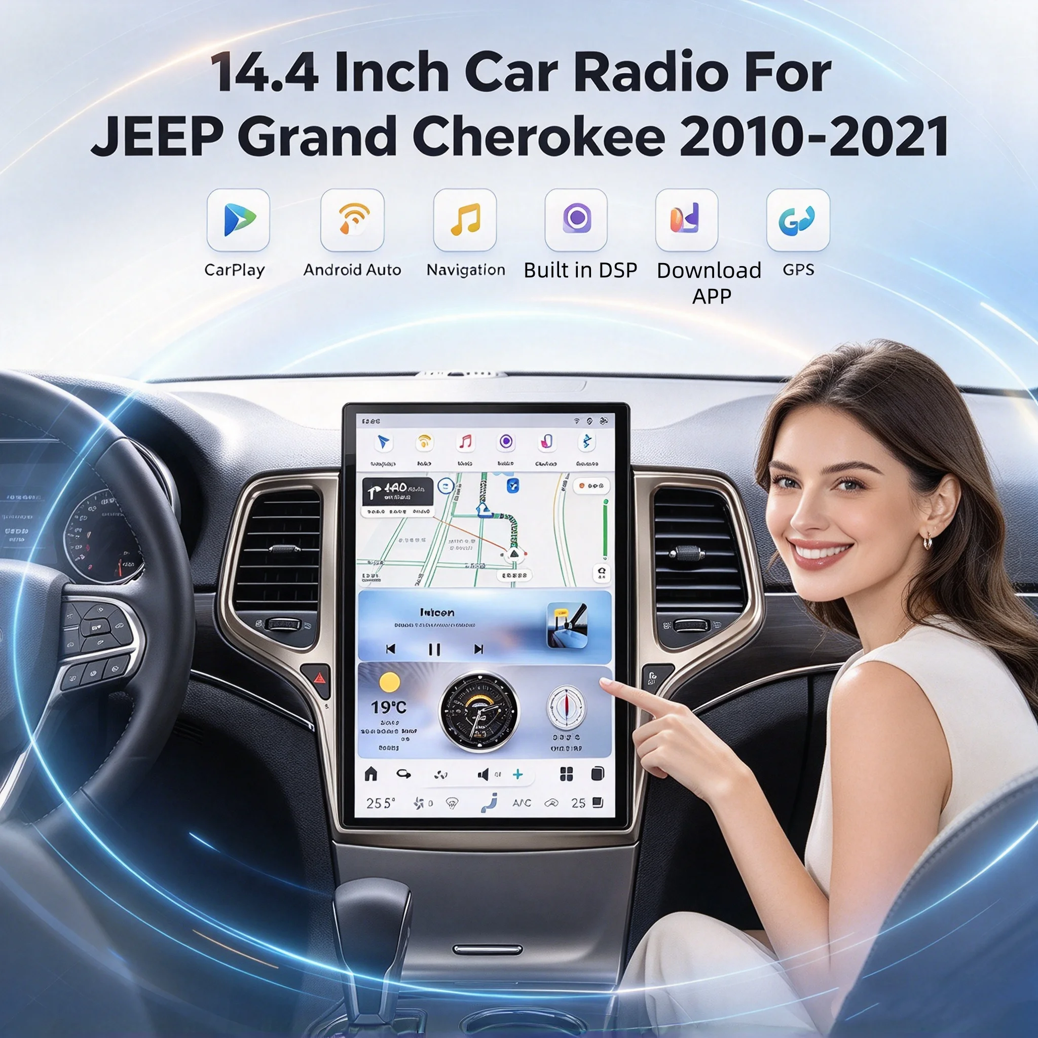 14.4”Android 13 For Jeep Grand For Jeep Grand Cherokee 2010-2021 Carplay Car GPS Navigation Multimedia Player Radio Head Unit
