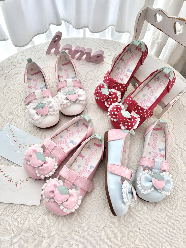 

Strawberry Lolita Cute Polka Dot Flat Shoes Japanese Sweet Lolita Girl Student Tea Party Single Shoes