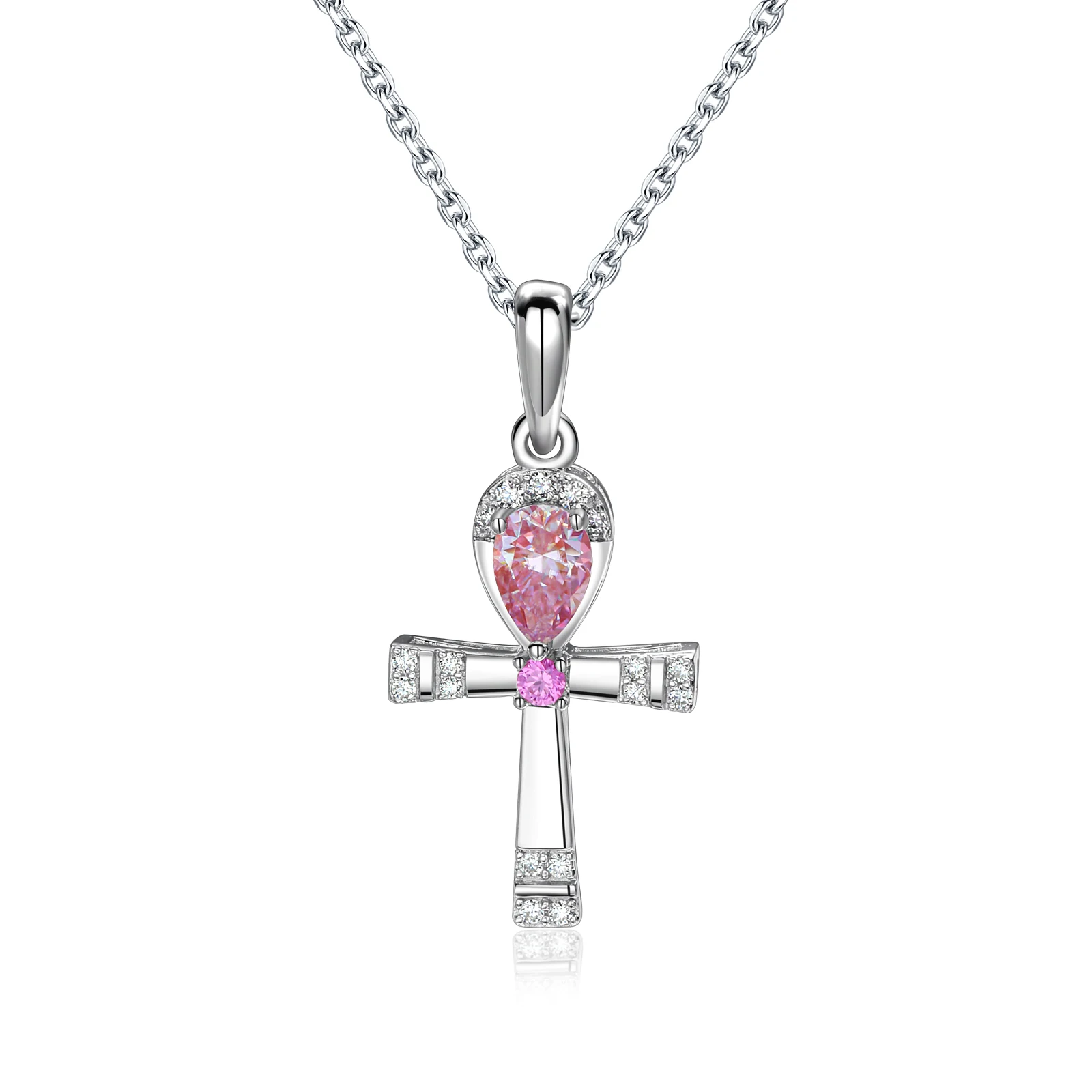 

SEASKY Genuine 925 Sterling Silver Pink Moissanite Cross Necklaces for Women D Color Sparkling VVS1 Party Necklaces Fine Jewelry