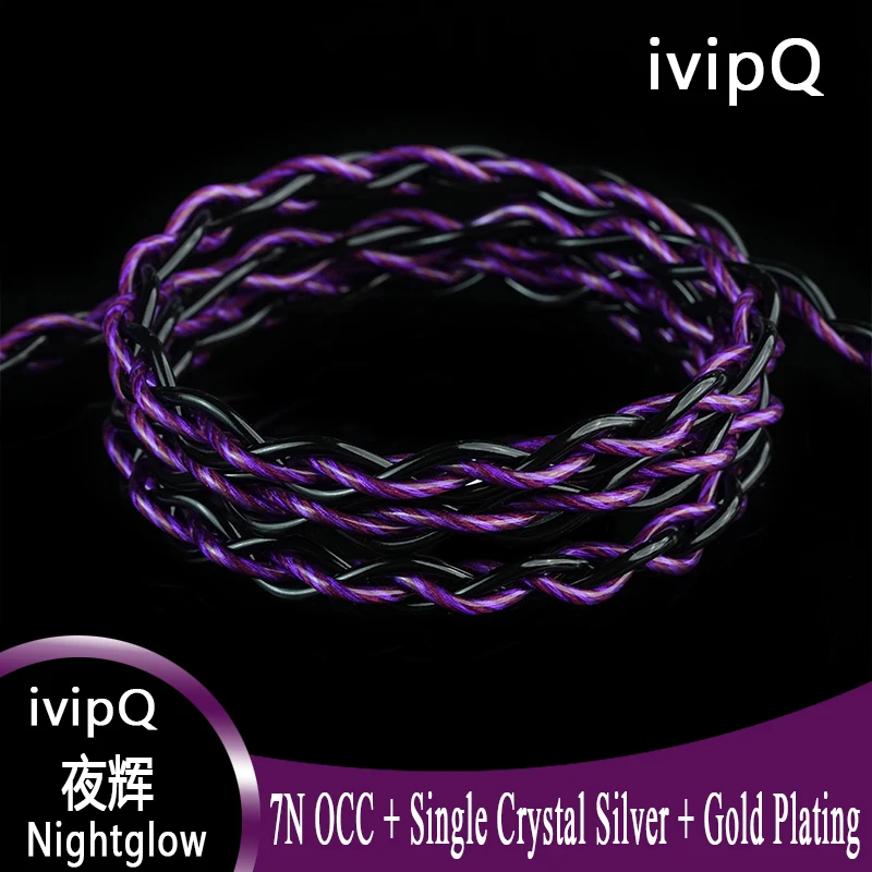 ivipQ-Nightglow 7N OCC+단결정 실버+금도금 이어폰 업그레이드 케이블, 4.4mm MMCX/0.78mm 2핀 오디오 케이블 장착