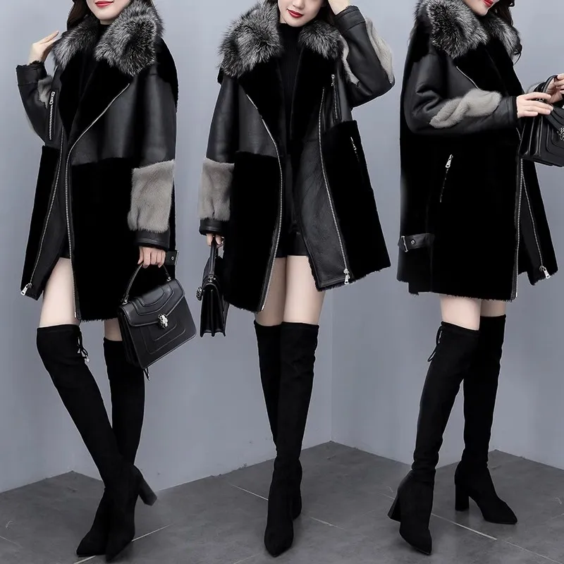 2024 New Women\'s Winter Fashion Fur Coat Female Warm Parkas Thicken Black Natural Fox Collar Coats Ladies Long Jacket Overcoat