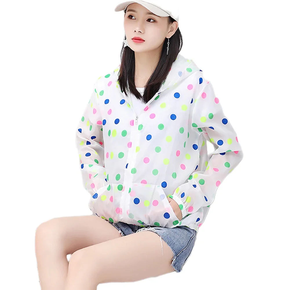 Womens Sun Protection Clothing Printed Transparent Light Jacket Sports Jacket