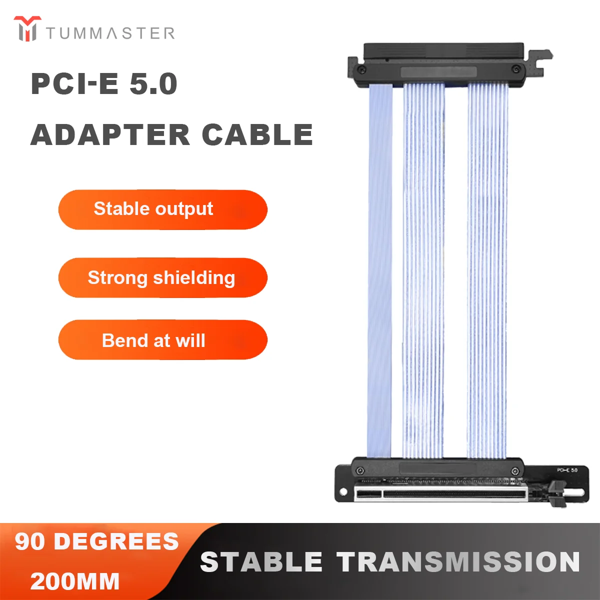 

TUMMASTER Кабель-адаптер для компьютерной видеокарты PCI-E5.0 90 градусов 20 см Высокоскоростная передача GPU Удлинительный кабель для видеокарты