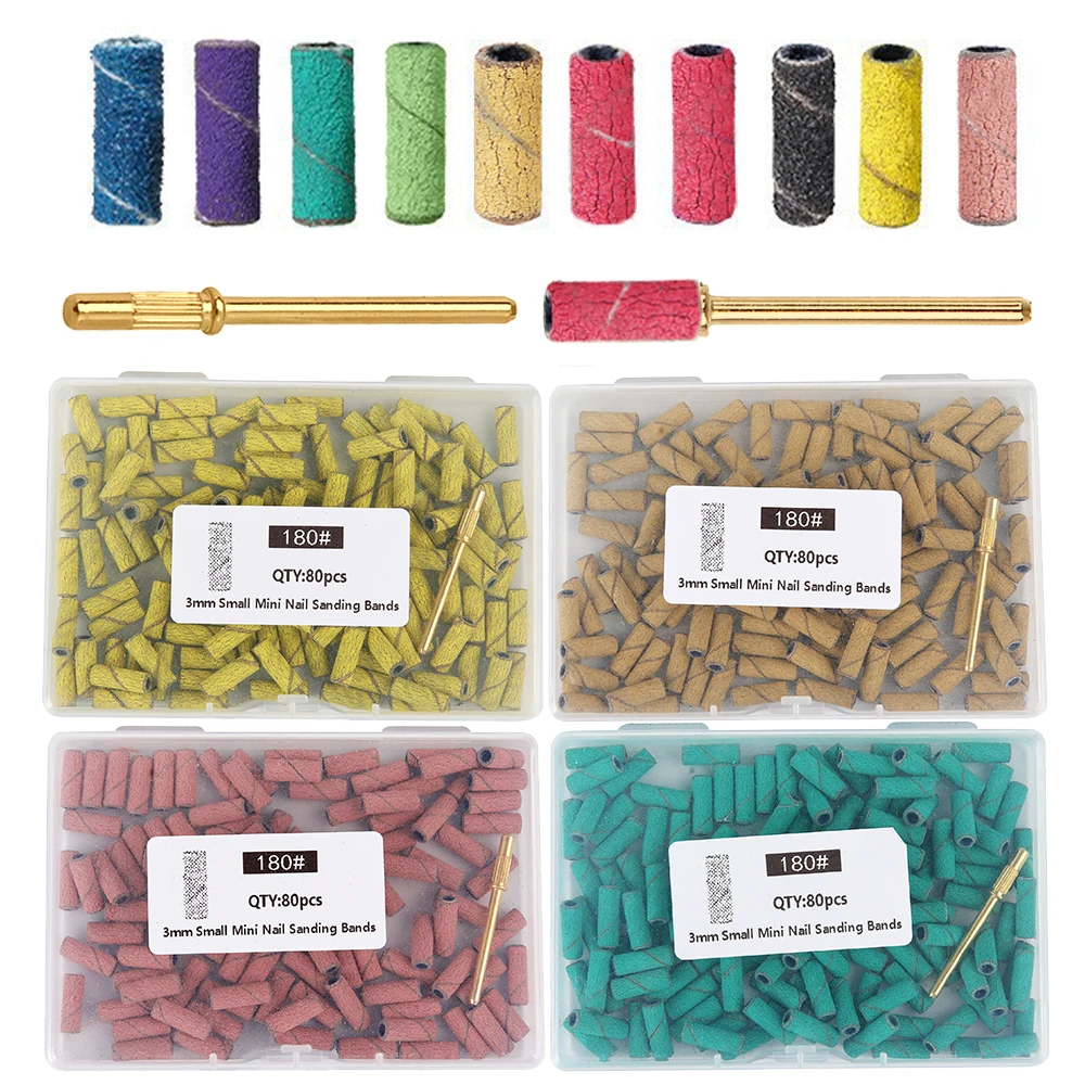 80PCS 3mm Small Nail Sanding Bands Set For Nail Drilling Milling Manicure Salon - 80/120/180 Grit Sandpaper Accessory