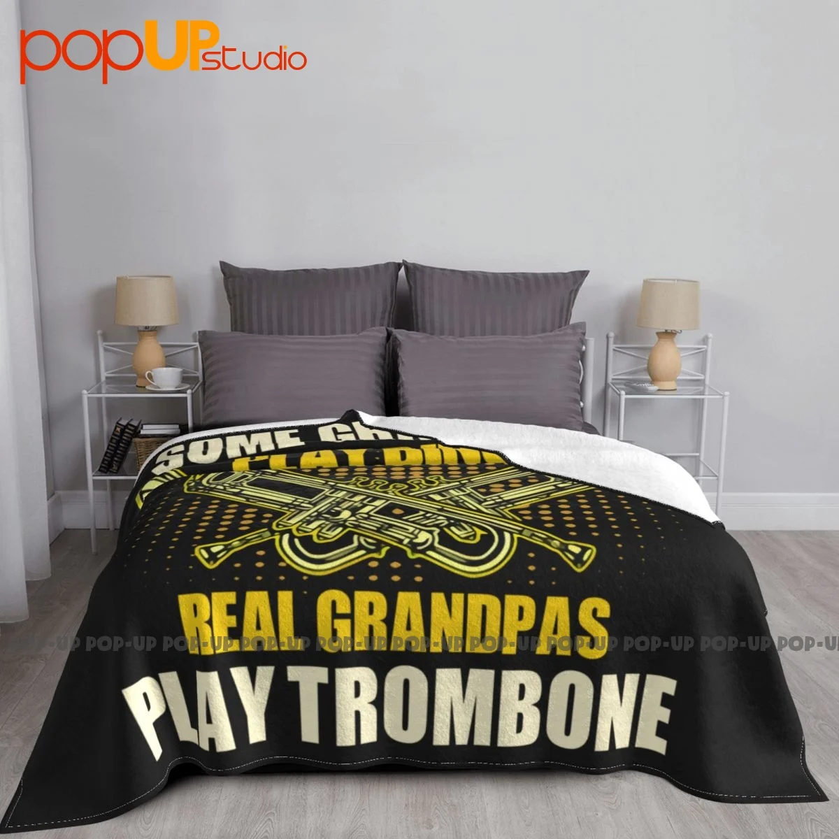 Real Grandpas Play Trumpet Blanket Fluffy Fashion Comfortable Faux Fur Throw Mechanical Wash