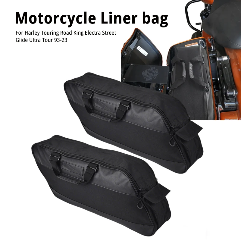 

Black Motorcycle Saddle Bag Luggage Soft Rack Liner Saddlebag For Harley Touring Road King Electra Street Glide Ultra Tour 93-23