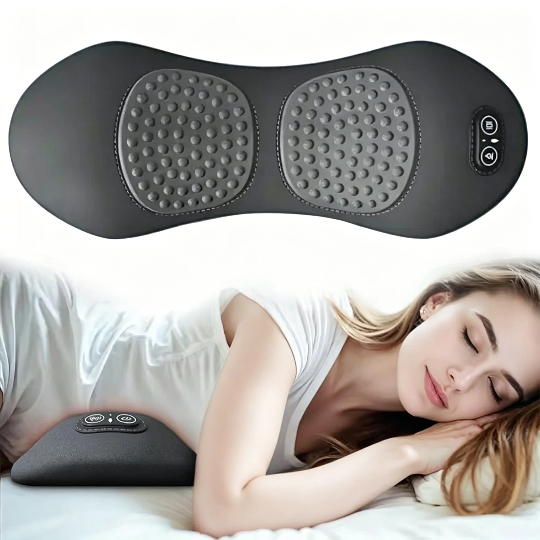 Heating Vibration Massage Pillow Electric Lumbar Support Pad Bed Sleeping Waist Protection Cushion Lying Flat Waist Pain Relief