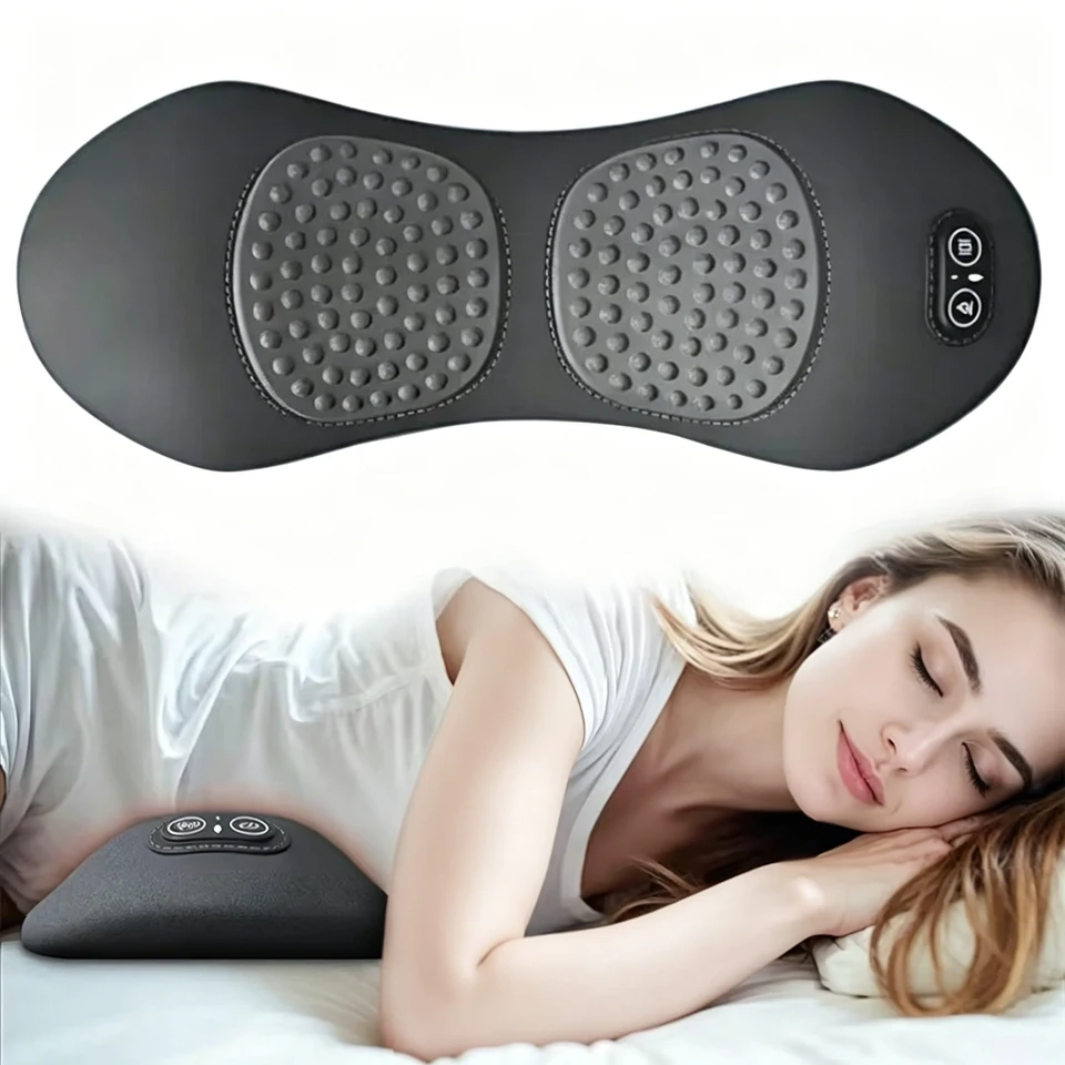 Heating Vibration Massage Pillow Electric Lumbar Support Pad Bed Sleeping Waist Protection Cushion Lying Flat Waist Pain Relief