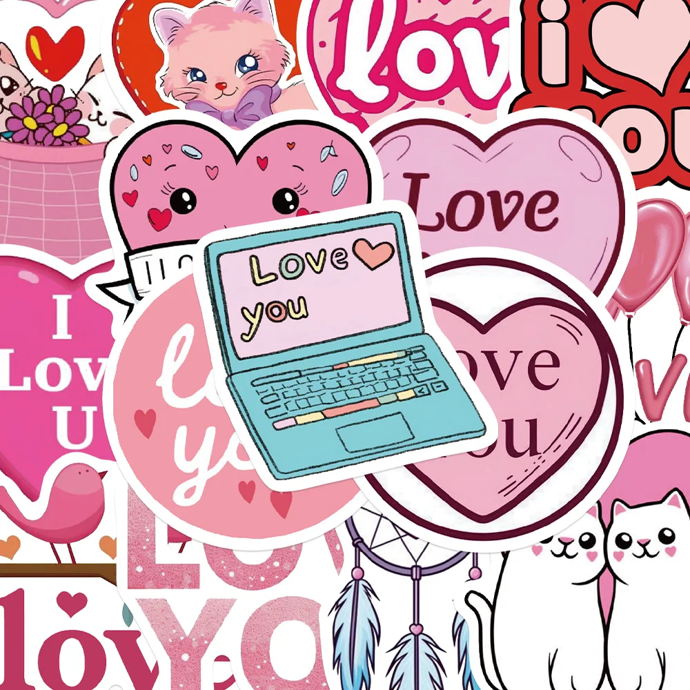 

50pcs Valentine's Day Stickers Pink Bookish Love Decal DIY Notebook Diary Guitar Luggage Bottle Surfboard Sticker For Women Gift