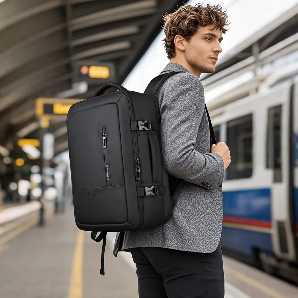 HcanKcan توسيع حقيبة كمبيوتر محمول للسفر 17.3 بوصة مقاوم للماء رجال الأعمال على ظهره تحمل على اليد الأمتعة Daypack حقيبة ترحال