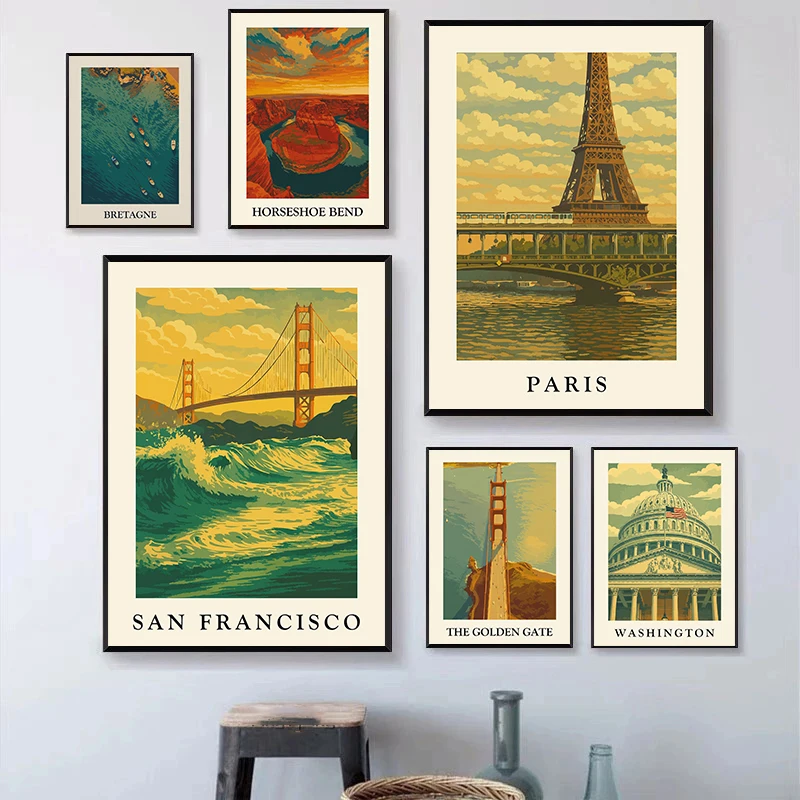 Golden Gate Bridge Minimalism Buildings Posters Washington San Francisco Prints Canvas Painting Wall Art Picture Home Room Decor