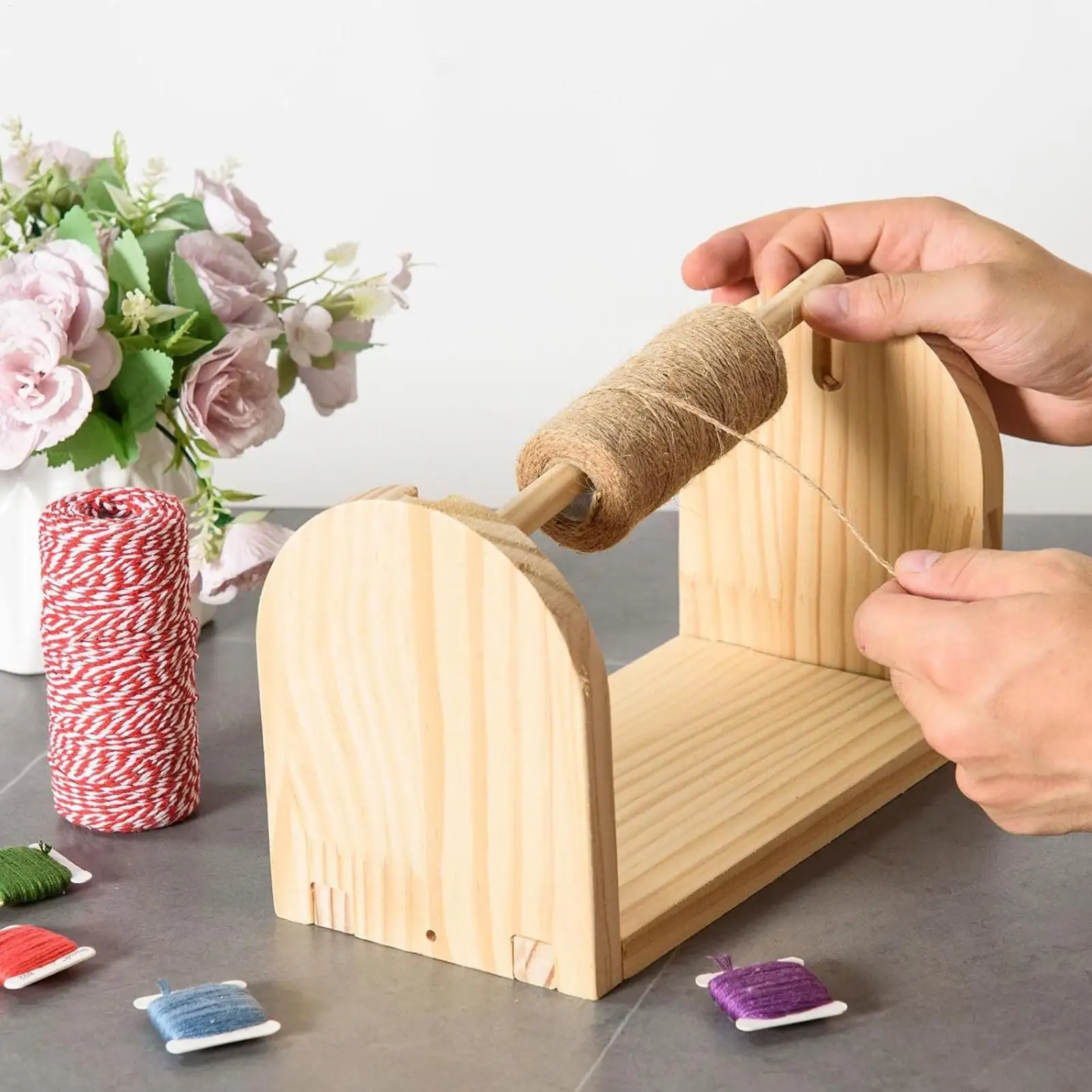 

1pcs Wood Yarn Spool Holder Knitting Yarns Storage Rack Rotating Spinner Weaving Spool Frame DIY Crochet & Knit Assist Tool