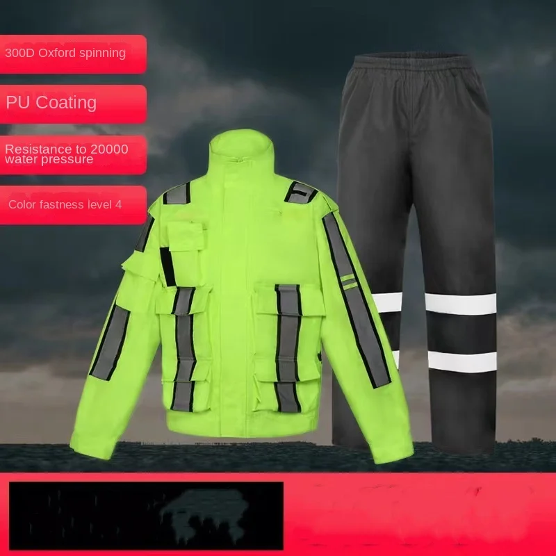 

Fluorescent green reflective work suit split raincoat rain pants outdoor traffic duty adult motorcycle cycling suit