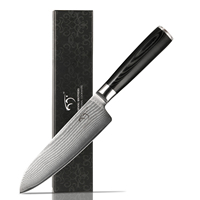 7 Inch Damascus Luxury Santoku Knife, High-Carbon Professional Sashimi Sushi Knife, Comfortable Pakkawood Handle