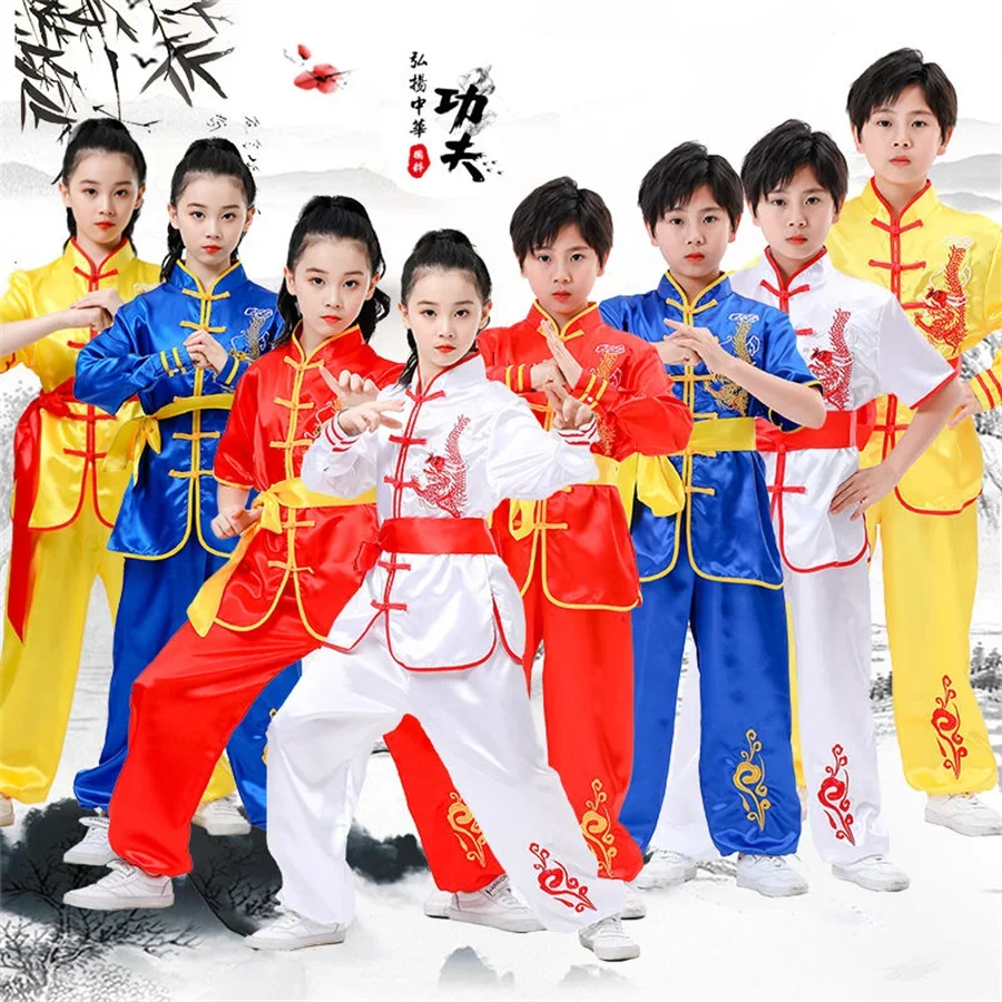 Kid cinese tradizionale Wushu Costume abbigliamento ragazzi ragazze KungFu vestito Tai Chi arti marziali uniforme abiti logo personalizzato