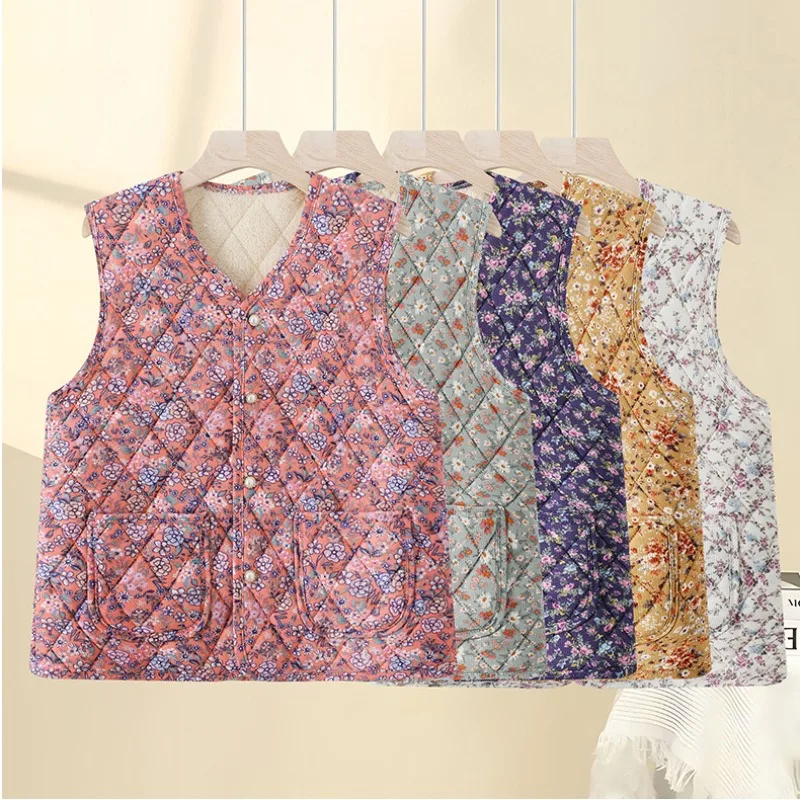 

New Floral Embroidery Fce Lined Thiened ort Vest for Women Sli Warm Outerwear Mom Clothes