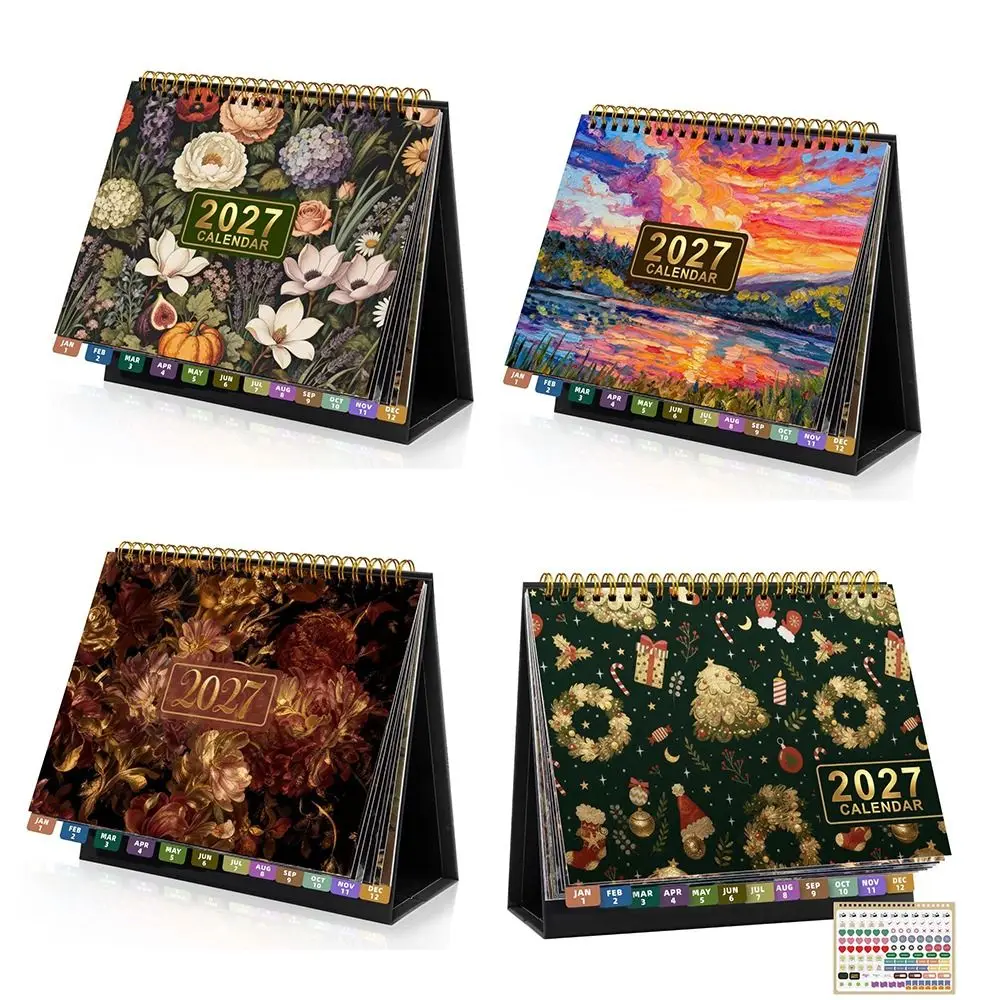 Floral Pattern 2027 Desk Calendar Spiral Bound Standing Design Standing Flip Calendar Decorative Coil Binding Table Calendar