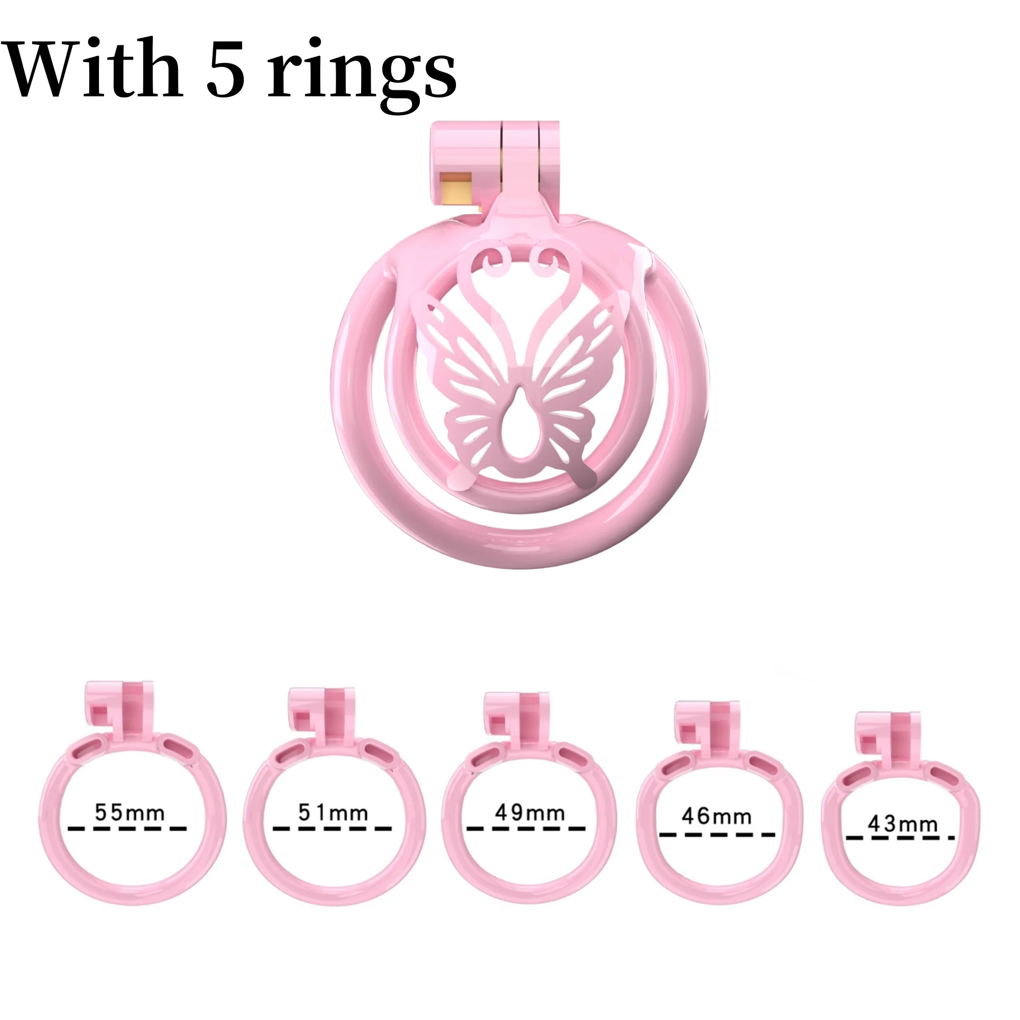 New Pink ABS Chastity Cage with 5 Size Penis Ring Male Chastity Cock Cage Sissy Chastity Device Adult Erotic Products Sex Tools