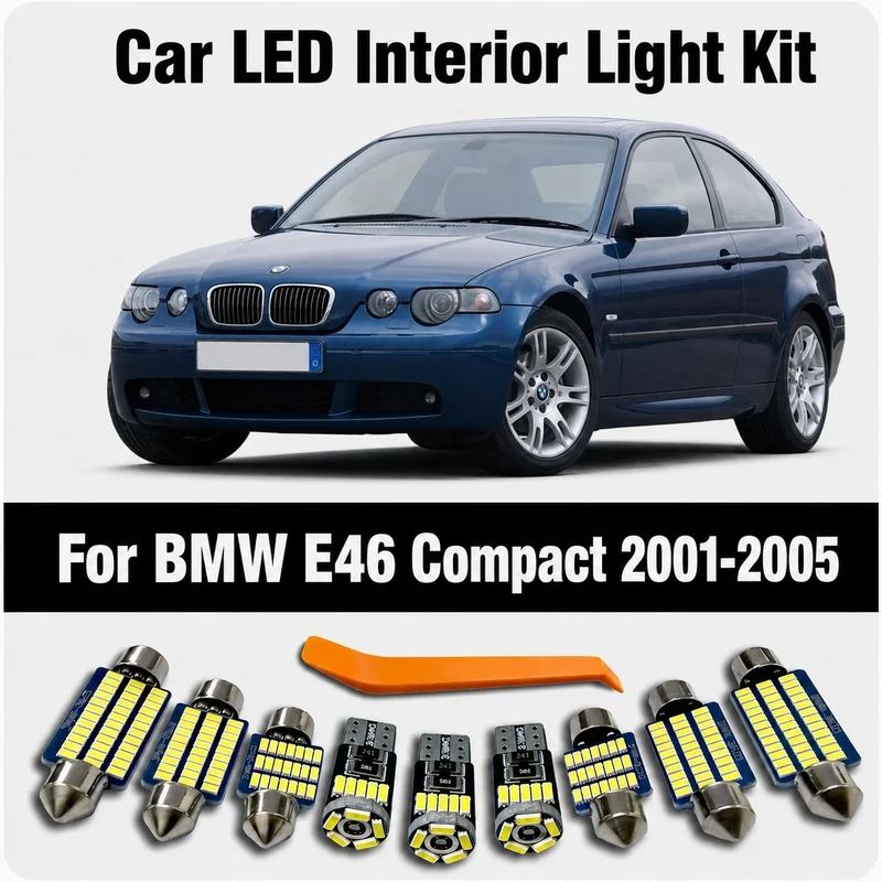 18Pcs Canbus LED Interior Plate Light Kit For BMW 3 Series E46 Compact 2001 2002 2003 2004 2005 Door Foot Luggage Bulb
